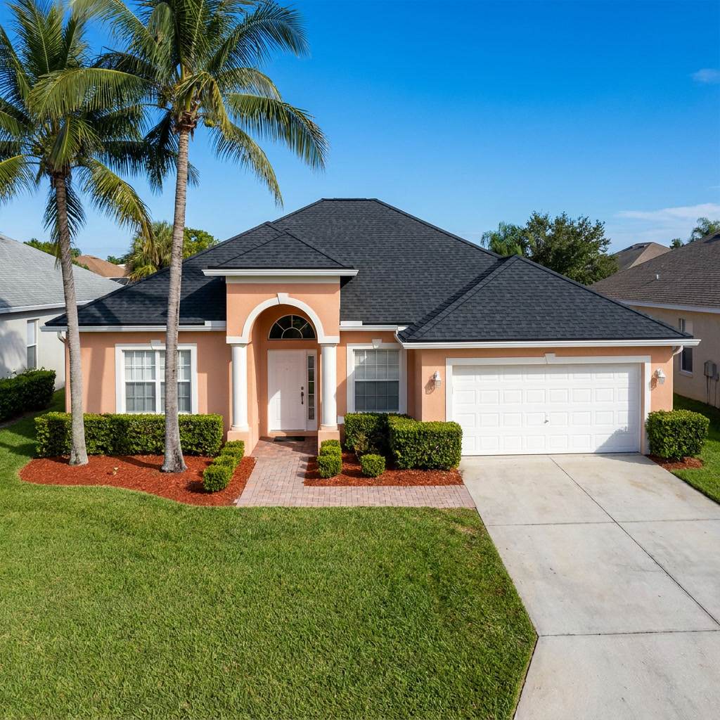 After: New charcoal architectural shingle roof on Fort Lauderdale Florida home