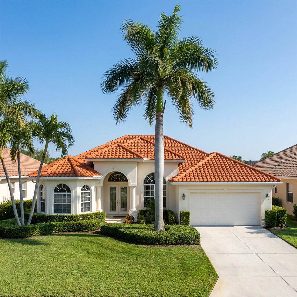 After: New vibrant terracotta barrel tile roof on Coral Springs FL Mediterranean home