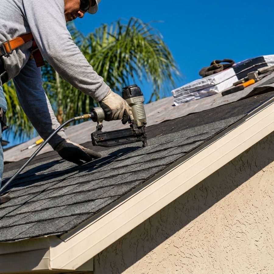 Asphalt shingle roofing installation on Florida residential home